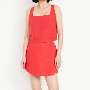 Red Sleeveless Top and Skirt Set